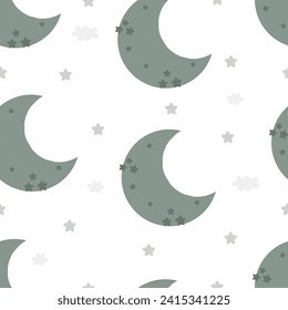 seamless pattern with cartoon moon, stars. Colorful vector flat style for kids. Space. hand drawing. baby design for fabric, print, wrapper, textile
