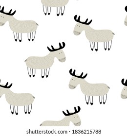 Seamless pattern with cartoon moose. Colorful vector flat for kids. hand drawing. baby design for fabric, print, wrapper, textile