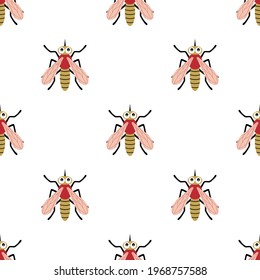 seamless pattern with cartoon mosquito insects isolated on white background, vector illustration