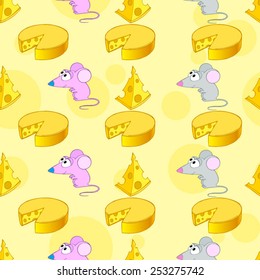 Seamless pattern with cartoon mouse and cheese