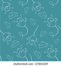 seamless pattern with cartoon mouse and cheese