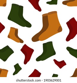 Seamless pattern with cartoon multicolored socks