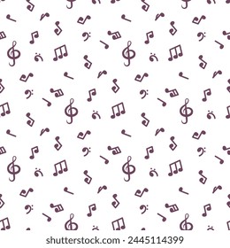 seamless pattern with cartoon musical notes and Treble clef