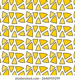 Padrão contínuo com chips nacho desenhos animados muito no fundo branco. Comida mexicana.
