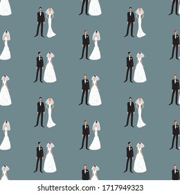 Seamless pattern of cartoon newlyweds