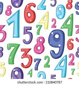 Seamless pattern with cartoon numbers on white background