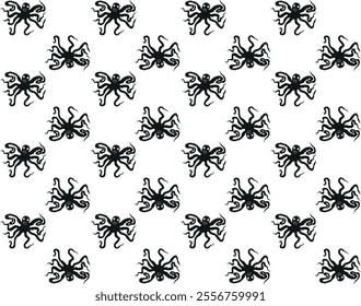 Seamless pattern with cartoon octopus