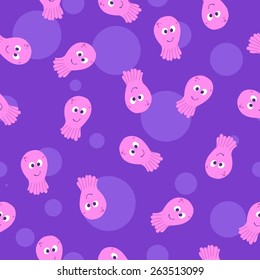 Seamless pattern with cartoon octopuses