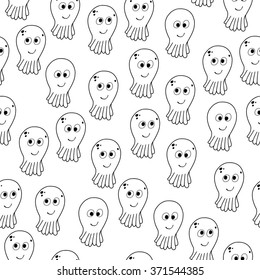 Seamless pattern with cartoon octopuses. Can be used for wallpaper, pattern fills, greeting cards, webpage backgrounds, wrapping paper or fabric. Vector illustration. EPS 10.