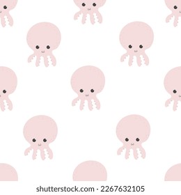 Seamless pattern with cartoon octopuses. Colorful vector for kids, flat style. Hand drawing, animals. sea life. Baby design for fabric, textile, print, wrapper