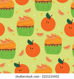 seamless pattern cartoon orange cupcake. cute food wallpaper for gift wrap paper