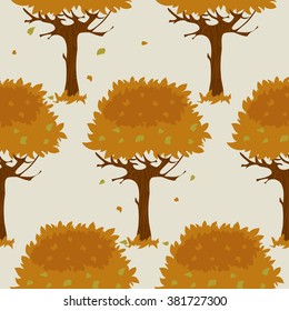 Seamless pattern with cartoon orange trees in autumn, vector image