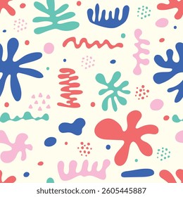 Seamless pattern with cartoon organic shapes. Background design with hand drawn elements. Trendy wallpaper concept. Vector illustration 
