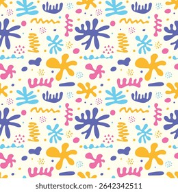 Seamless pattern with cartoon organic shapes. Background design with hand drawn elements. Trendy wallpaper concept. Vector illustration 
