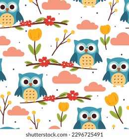 seamless pattern cartoon owl. cute animal wallpaper for textile, gift wrap paper