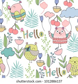 Seamless pattern with cartoon owls. Perfect for paper products, gift items and patterns, fabric design and others
