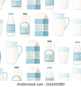 Seamless pattern cartoon package for milk with label white cardboard flat vector illustration on white background