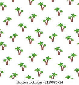 Seamless pattern with cartoon palm trees on a white background. Vector illustration in a minimalistic flat style, hand drawn. Textile printing, print design, postcards