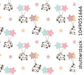 Seamless Pattern of Cartoon Panda, Balloon and Star Design on White Background