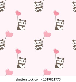 Seamless Pattern of Cartoon Panda and Balloon Design on Pink Background