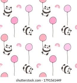 Patrón sin problemas con Panda de caricatura y diseño de globos en fondo blanco