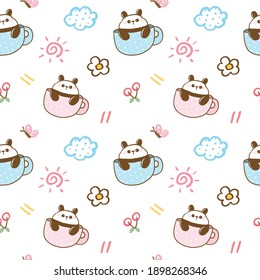 Nahtloses Muster mit Cartoon Panda in Coffee Cup Illustration Design auf weißem Hintergrund