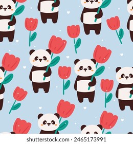 seamless pattern cartoon panda. cute animal wallpaper for textile, gift wrap paper