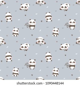 Seamless Pattern with Cartoon Panda Design on Grey Background