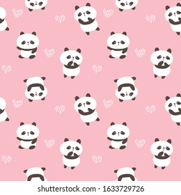 Seamless Pattern of Cartoon Panda Design on Pink Background