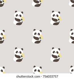 Seamless Pattern of Cartoon Panda Design on Light Grey Background