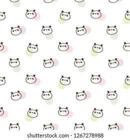 Seamless Pattern of Cartoon Panda Face and Pastel Dot Design on White Background