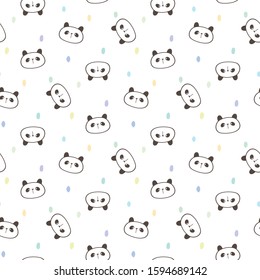 Seamless Pattern with Cartoon Panda Face on White Background