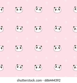 Seamless Pattern of Cartoon Panda Face on Pink Background