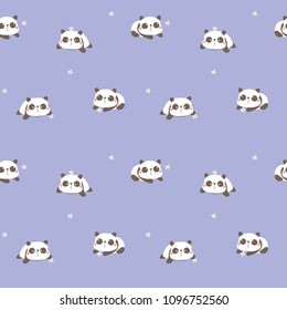 Seamless Pattern with Cartoon Panda and Flower Design on Pale Violet Background