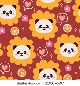 seamless pattern cartoon panda flower. cute animal wallpaper for textile, gift wrap paper