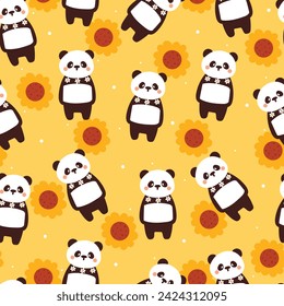 seamless pattern cartoon panda and flower. cute animal wallpaper for textile, gift wrap paper