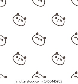 Seamless Pattern with Cartoon Panda Head on White Background