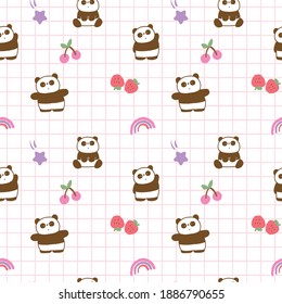 Patrón sin inconvenientes con caricatura Panda Diseño de ilustración en fondo blanco con líneas rosadas