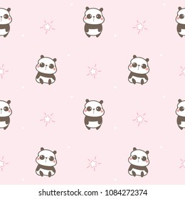 Seamless Pattern with Cartoon Panda and Star Design on Pink Background