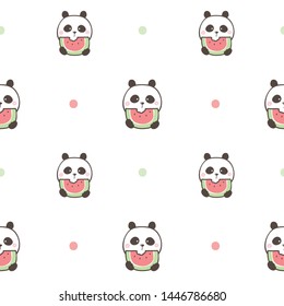 Seamless Pattern of Cartoon Panda with Watermelon Design on White Background