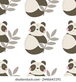 Seamless pattern with cartoon pandas. colorful vector for kids. hand drawing, flat style. baby design for fabric, print, textile