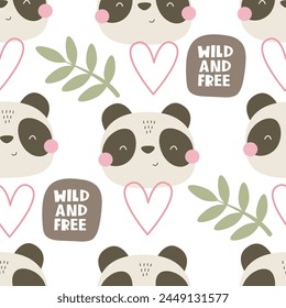 Seamless pattern with cartoon pandas. colorful vector for kids. hand drawing, flat style. baby design for fabric, print, textile
