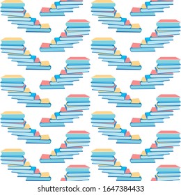 Seamless Pattern with Cartoon Paper Books Stack Repeated Design. Flat Textbook Pile Decoration for Wallpaper. Literature and Library. Knowledge and Education. Vector Endless Illustration