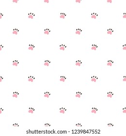Seamless Pattern with Cartoon Paw Design on White Background