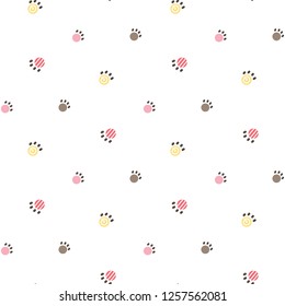 Seamless Pattern of Cartoon Paw Design on White Background