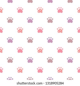 Seamless Pattern of Cartoon Paw Design on White Background