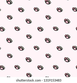 Seamless Pattern with Cartoon Paw Design on Light Pink Background