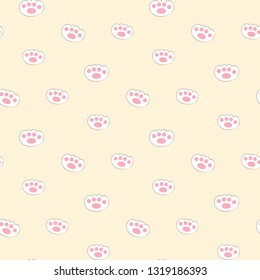 Seamless Pattern with Cartoon Paw Design on Light Yellow Background