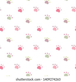 Seamless Pattern with Cartoon Paw Design on White Background