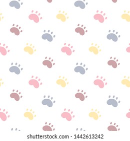 Seamless Pattern with Cartoon Paw Design on White Background